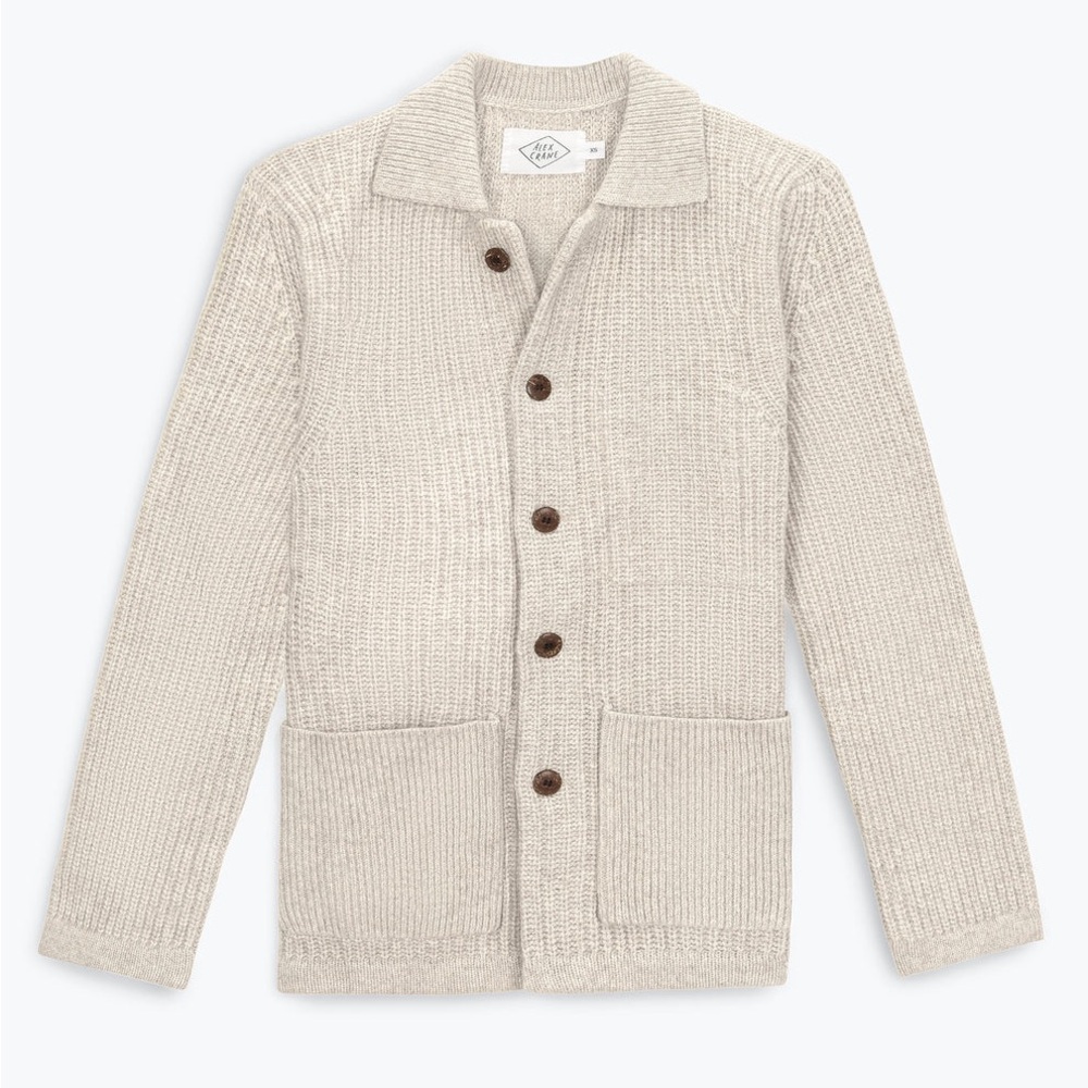 Alex Crane Men’s Knit Kite Jacket Bone Shirt M Medium Merino Wool